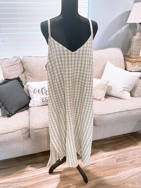 A New Day Green & White Checkered Midi Dress Size XXL.